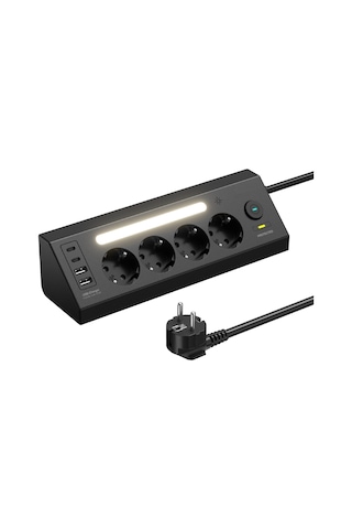 Fulltech Ftr-22 Gece Lambalı Akım Korumalı Çoklu Priz - Siyah 2 M