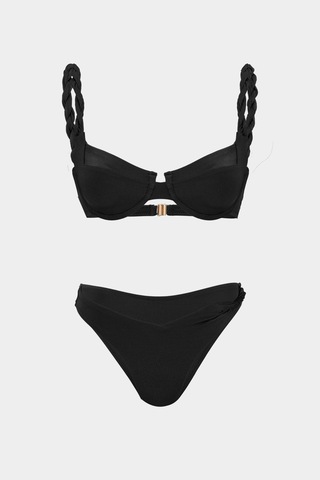 Açelyaokcu Premium Burgu Kenarlı Detaylı Frıgg Fit Kadın Bikini Altı Siyah