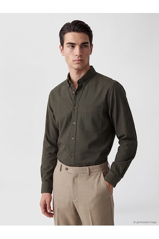 Lcwaıkıkı Classic Haki Regular Fit Armürlü Erkek Gömlek