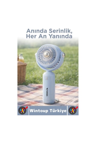 Vantilatör Kompakt Sessiz Yoğun Üflemeli 3 Kademeli Şarjlı Hareketli Başlık Mini El Fanı Vantilatör