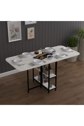 Asra Trend Metal Ayaklı Katlanır Mutfak Masası KM-31 %100 MDF Akıllı Yemek Masası Retro Taş