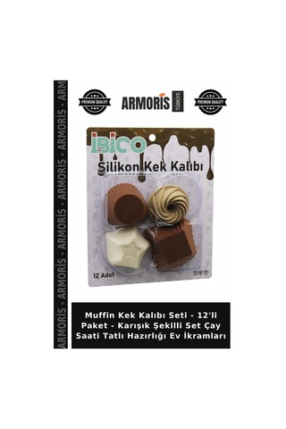 Muffin Kek Kalıbı Seti - 12'li Paket - Karışık Şekilli Set Çay Saati Tatlı Hazırlığı Ev İkramları Çok Renkli