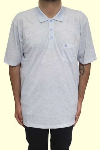 Santa Dmctekstil Erkek Desenli Klasik Kesim Rahat Kalıp Tek Cepli Polo Yaka Battal Büyük Bedenli T-shirt Mavi