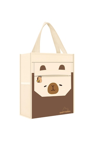 Suntek El Çantası Sevimli Üst Saplı Cepli Çocuk Tote İş Kahverengi