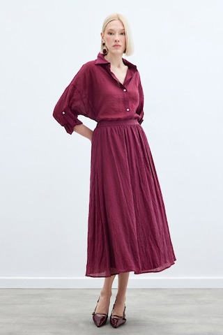 Sateen Kraşlı Kloş Etek - Bordo-136222 Bordo