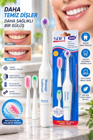 Elektrikli - 923 - Masajlı Diş Fırçası 3 Başlıklı - Metemıx - Derin Temizlik