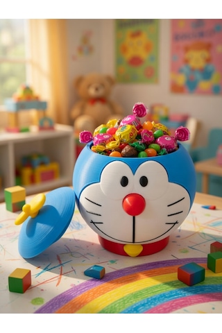 Dekoratif Doraemon Kutu Box - Kalemlik Ve Küçük Eşya Düzenleyici - Özel Tasarım 3d Baskı Mavi