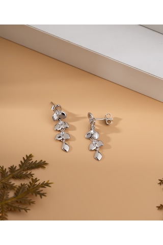 925 Ayar Zirkon Taşlı Rodyum Zeytin Dalı Hareketli Çivili Gümüş Küpe Re10220