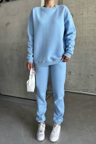 Modagen Unisex Bebe Mavi Bisiklet Yaka Düz Oversize Alt-üst Eşofman Takımı Bebe Mavi