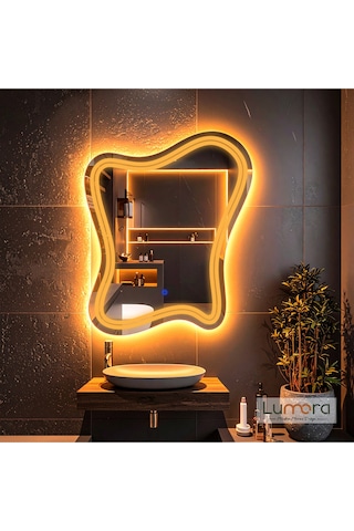 Mariont Amber Led'li Lazer Kumlamalı Lavabo & Banyo Aynası Dokunmatik Sensörlü 90 X 70 Cm Cm Turuncu