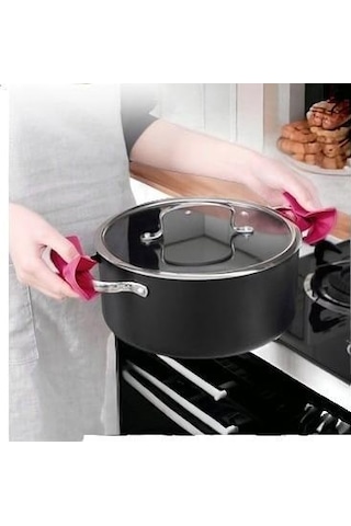 2 Adet Çift Slikon Tencere Tava Tutamacı Slikon Kulp Tutacağı Yanmaz Yapışmaz Eldiven Tutamaç
