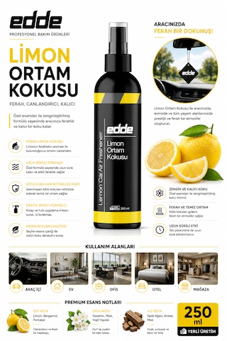 Edde Limon Kokulu Araba Araç Oto Ortam Kokusu Araç Içi Kokuları Oto Parfümü 250 Ml Oto Detailing 250ml