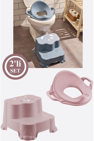 Flosoft Kaydırmaz Çift Basamaklı Çocuk Taburesi Ve Klozet Tuvalet Alıştırma Adaptörü 2'li Set Pembe
