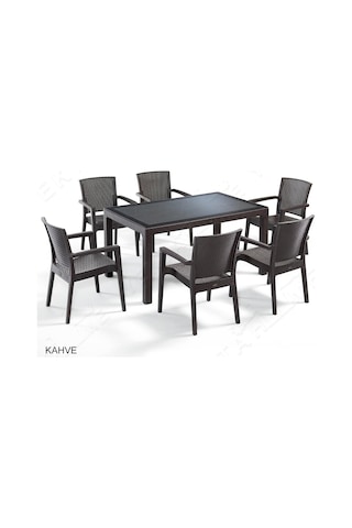 Yektahome Novussi Liverno Classi Rattan Masa Takımı Bahçe Takımı 90 x 150 CM Ka Kahverengi