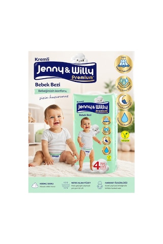 Jenny & Willy Premium Kremli Bebek Bezi Maxi 4 Numara 8-18 Kg 40 Adet Ultra Emici Bebek Bezi