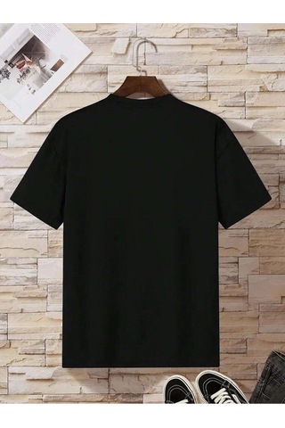 Relax T-shirt - Siyah Baskılı Oversize Bisiklet Yaka Kısa Kol Tişört Siyah
