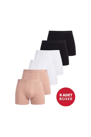 Arma Yıldız 6'lı Paket Erkek Pamuklu Likralı Esnek Kumaş Renkli Boxer 2siy 2bey 2ten