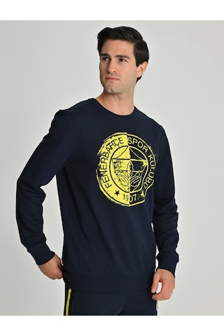 Galatasaray Fenerbahçe Tribün Uv Baskılı Tek Renk Logolu Erkek Sweatshirt Lacivert