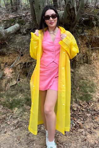 Mollycrush Unisex Su Rüzgar Geçirmez Katlanabilir Kapüşonlu Çıtçıt Düğmeli Eva Sarı Yağmurluk Sarı