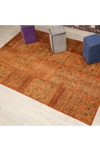 Patchwork El Dokuma Antik Anadolu Halı Orange Country Turuncu