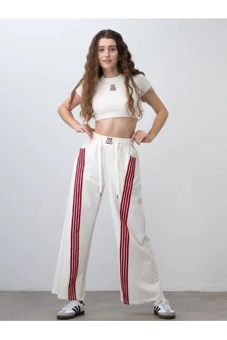 Zekids Kız Çocuk Fitilli Yarım Kollu Crop T-shirt-15799 Krem Bordo