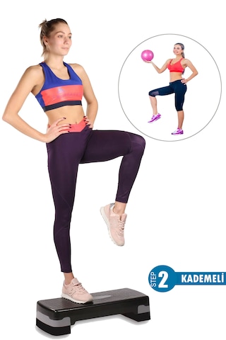 2 Kademeli Kaymaz Taban Fitness Egzersiz Step Tahtası+denge Topu