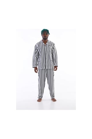 Uzun Kol Çizgili Gaffur Erkek Pijama Takım Antrasit