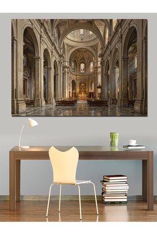 Tarihi Katedral İç Mekan Sütunlar Dekoratif Kanvas - Mdf Ahşap Tablo
