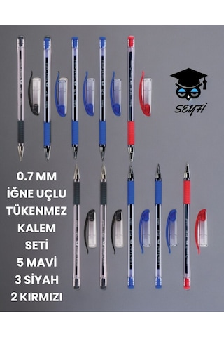0.7 Mm İğne Uçlu Tükenmez Kalem Seti 5 Mavi 3 Siyah 2 Kırmızı 1425 Çok Renkli