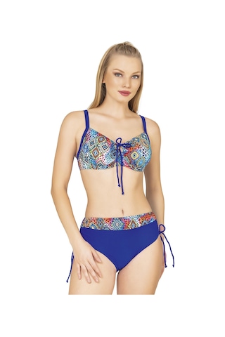 Endeep Kadın Büyük Beden Balenli Destekli Geometrik Desenli Bikini Takımı Mavi