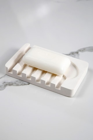 Betonmall Mermer Desenli Banyo Mutfak Tuvalet Beton Katı Sabunluk Su Giderli 8x13 Cm - Sade Beyaz Sade Beyaz