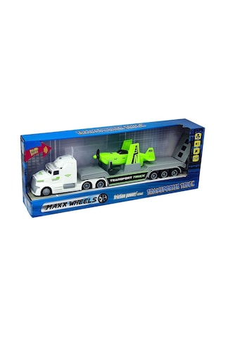 1:50 Maxx Wheels Sesli ve Işıklı Taşıyıcı Tır 23198 Beyaz Tır Yeşil Uçak