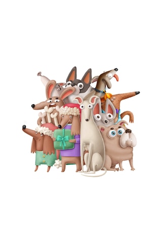 Paybuy Şenlikli Köpekler Hediye Seviniyle Baskılı Çocuk Tişört Siyah