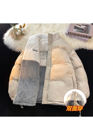 2025 Yeni Çift Taraflı Bol Kesim Kuzu Yünü Pamuklu Dolgulu Ceket, Unisex Çift Pamuklu Dolgulu Mont Haki