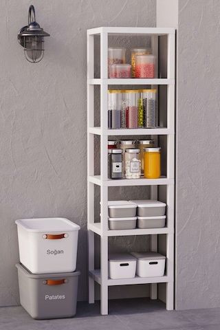 Shelf 6 Katlı Düzenleyici Plastik Raf Ünitesi Beyaz, Kitaplık, Mutfak, Banyo Rafı Dolabı Beyaz