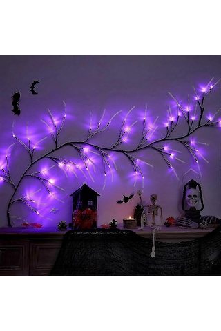 6ft 54led Cadılar Bayramı Söğüt Ağacı Dalı Işıkları Ip44 Su Geçirmez Led Sarmaşıklar Zamanlayıcı 8 Mod Pil İle Çalışan Kendin Yap Sarmaşıklar Işık Şeridi Dekorasyonları Dal Çok Renkli