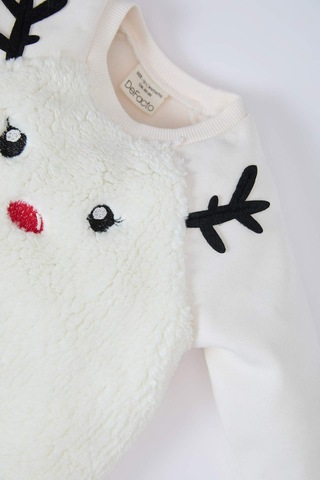 DeFacto Kız Bebek Yılbaşı Temalı 2'li Takım Bisiklet Yaka Pelüş Sweatshirt Beli Lastikli Tayt D6512A524WNWT47 Beyaz
