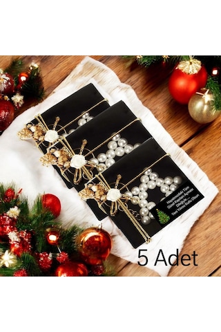Yılbaşı -yeni Yıl Hediyesi 5 Adet İnci Yıldız Siyah Kutulu Anahtarlık