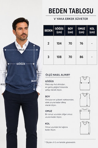 Neco Giyim Erkek Mevsimlik V Yaka Yünlü Düz Triko Baba Süveter Mavi Mavi
