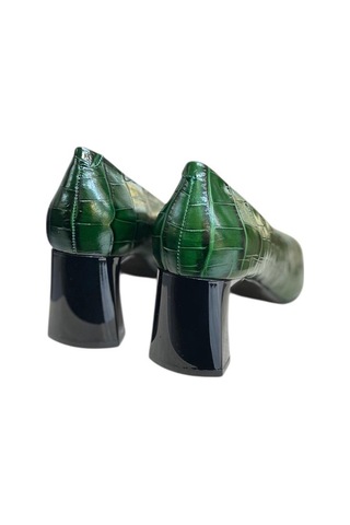 Tufan Shoes Yeşil Krokodil Hakiki Deri Topuklu Ayakkabı YESIL
