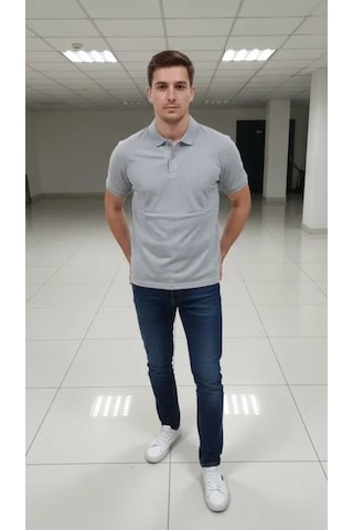 Vexor Erkek Pike Kumaş Düğmeli Yaka Regular Fit Günlük Kısa Kol Tişört T-shirt - Gri