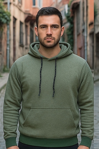 Erkek Yeşil Kapüşonlu Sweat Yeşil