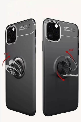 Apple iPhone Uyumlu Uyumlu 11 Pro Max Kılıf Range Yüzüklü Silikon - Siyah-gold