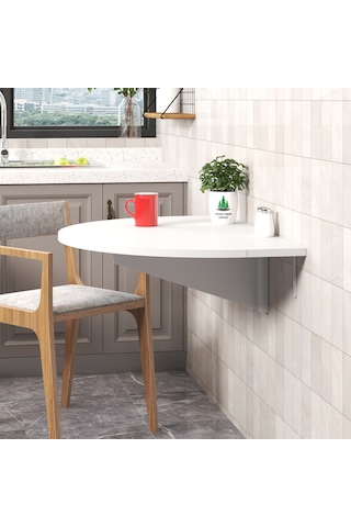 90x60 cm MDF Yuvarlak Açılır Kapanır Duvara Monte Raf Masa