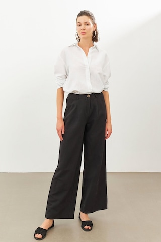 Stella Pulvis Siyah Keten Yüksek Bel Wide Leg Pantolon Siyah