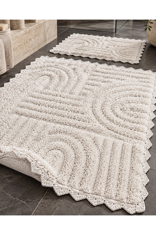 Alanur Bodrum Tufting Cotton Pamuklu El Işi Örgülü 2 Li Paspas 113 Bej