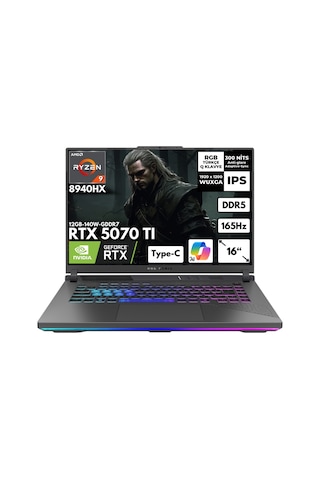 Asus Rog Strix G16 G614PR-RV051HMF53 R9-8940HX 32 GB DDR5 2 TB SSD RTX5070TI 12 GB GDDR7 16" WUXGA W10H Dizüstü Bilgisayar