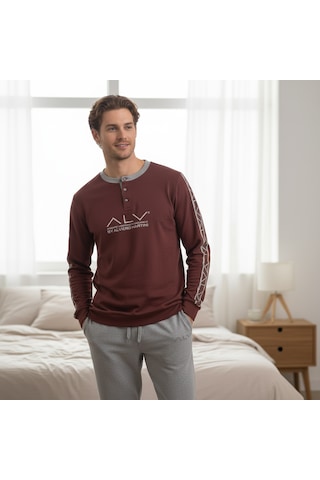 Bonbon Erkek Pamuklu Bohçalık Ve Çeyizlik Kahve Desenli Renk Pijama Takımı Al003 V1 Kahverengi