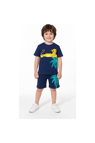 Miniko Kids Erkek Çocuk Lion Modelli Pamuk Şortlu Takım Lacivert