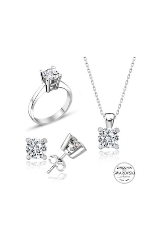 Sertifikalı Swarovski Tektaş Klasik 925 Gümüş Set Takım